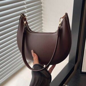 Veloura Crescent Shoulder Bag Brown PU Leather Underarm Retro Handbag